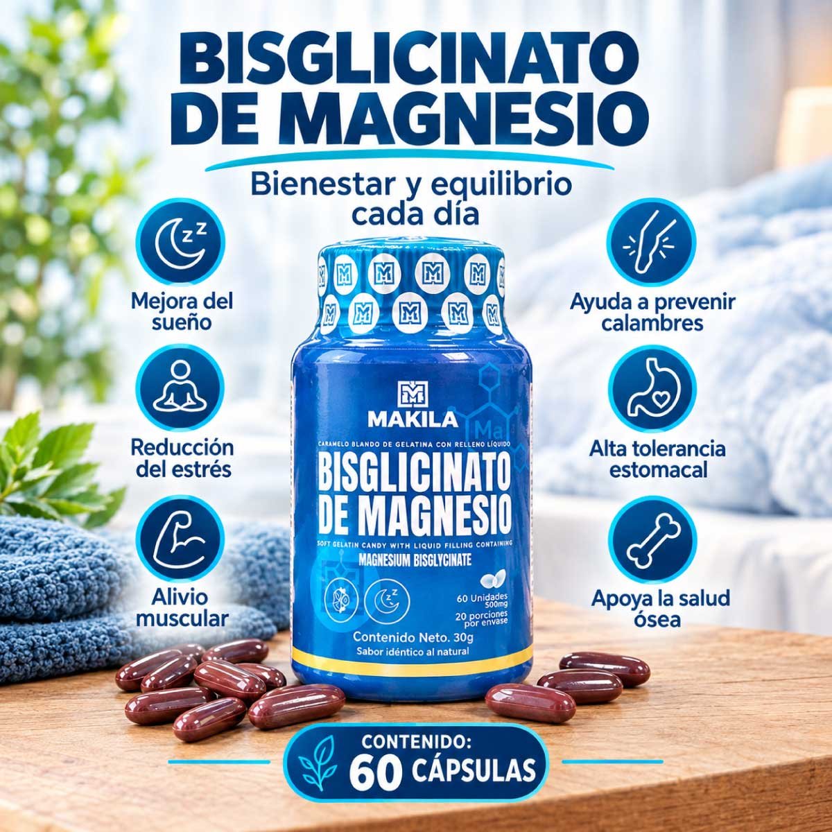 Bisglicinato de Magnesio en Cápsulas Blandas Makila | 60 Cápsulas - Imagen 2