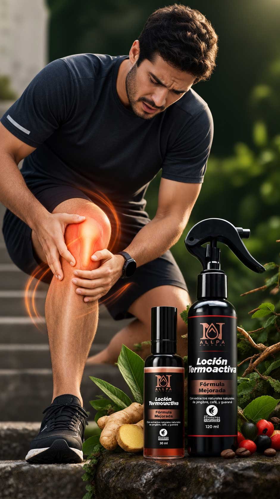 Ingredientes de la Loción Termoactiva Allpa: uña de gato, chuchuguaza, árnica, caléndula, mentol y aloe vera