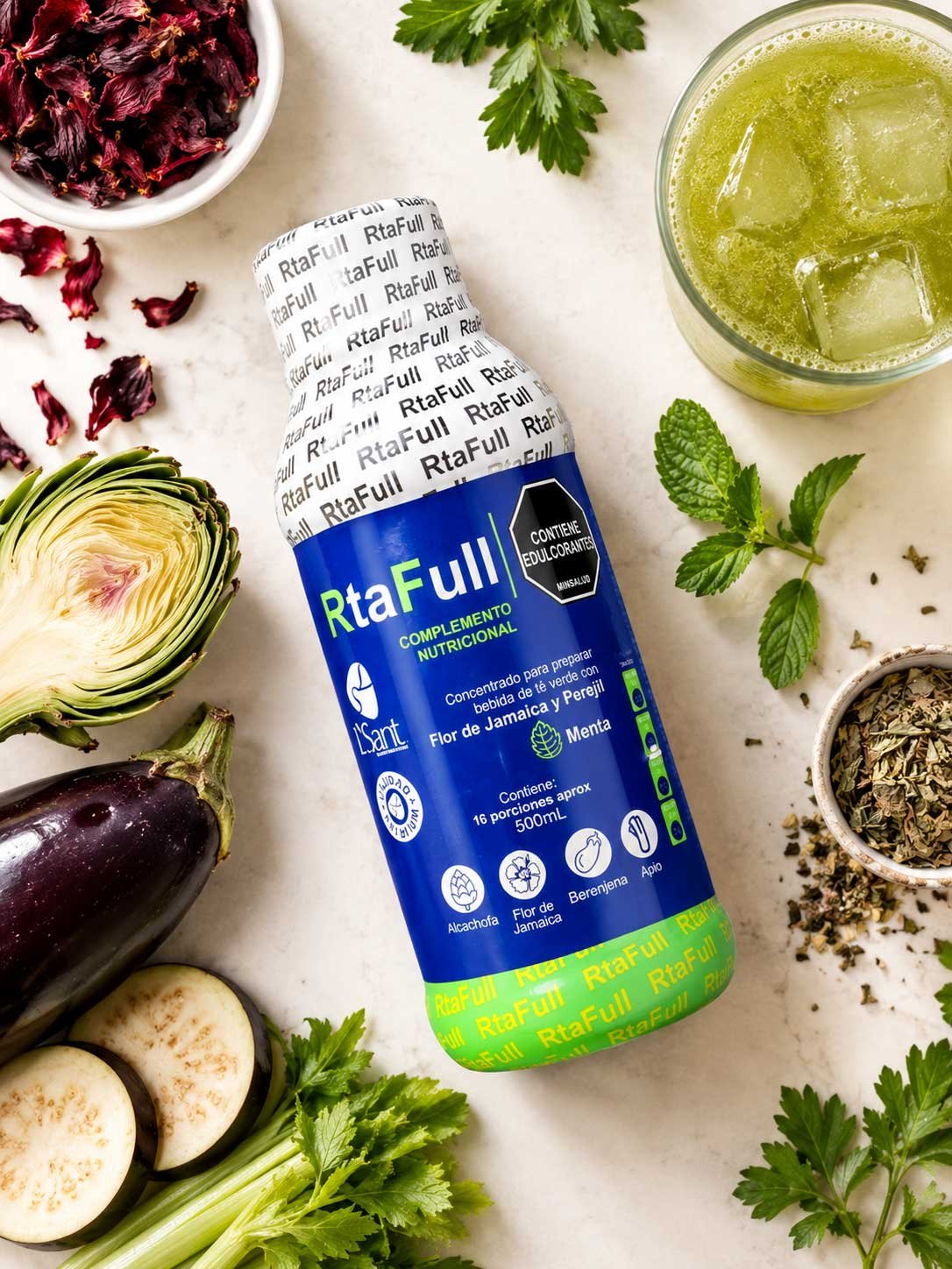 Frasco de RTA Full, complemento nutricional líquido sabor menta